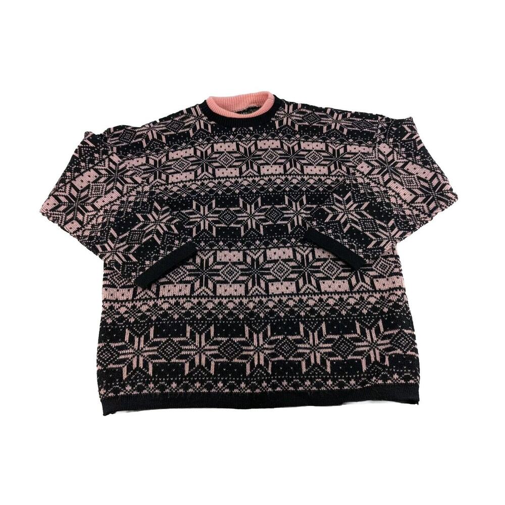 Vtg Gitano Plus Pink Black 44/24W Made in USA‎ Geometric Acrylic Sweater
